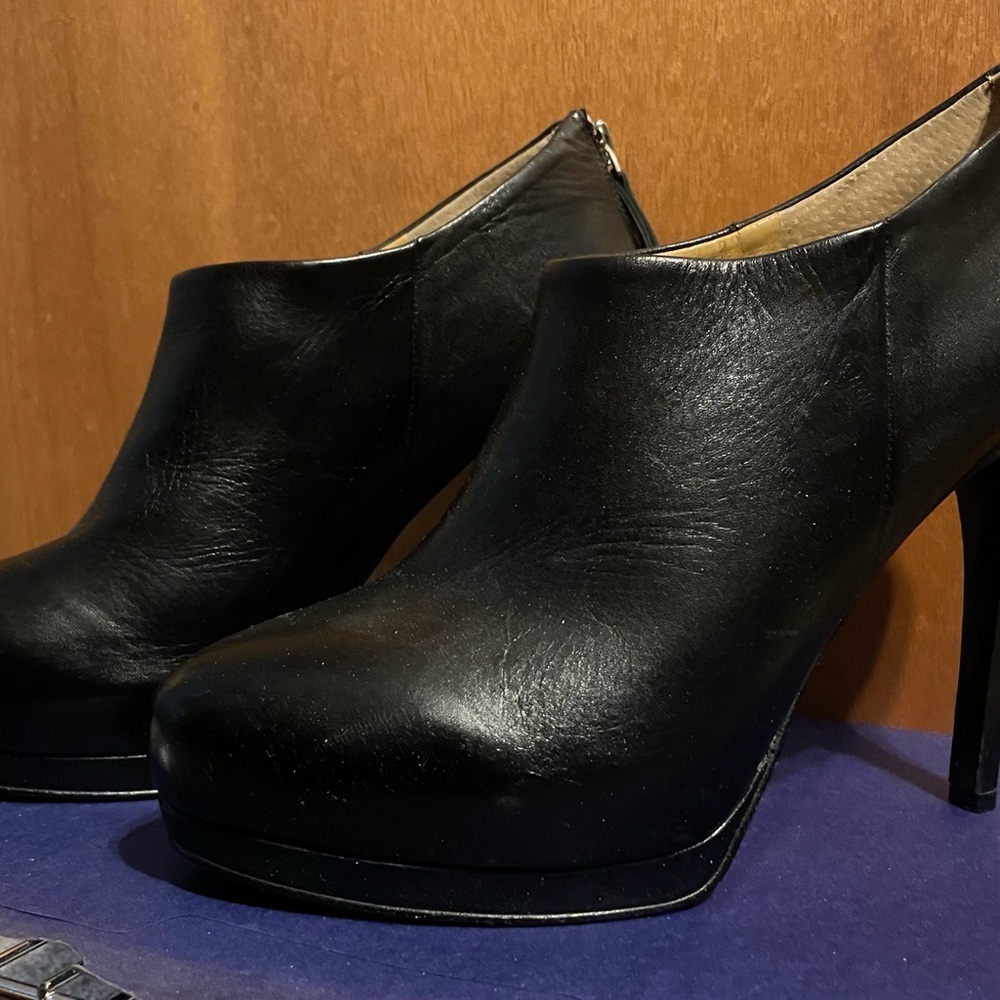 Black Leather High Heel Ankle Boots